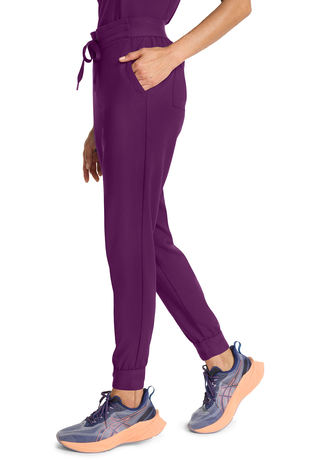 Healing Hands Model Image Women's Mid Rise Jogger In Color Wine Image 2