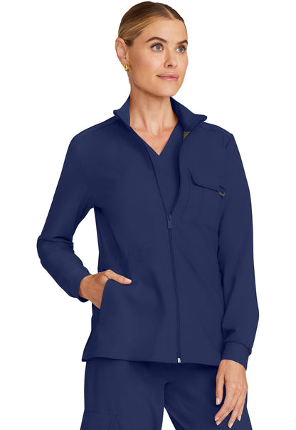 Healing Hands Model Image Women's Zip Front Utility Jacket In Color Navy Image 4