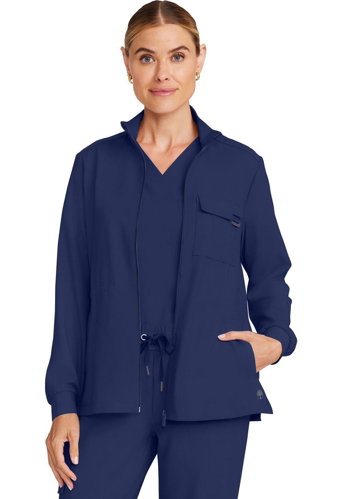 Healing Hands Model Image Women's Zip Front Utility Jacket In Color Navy Image 1