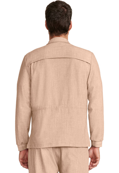 Healing Hands Model Image Men's Zip Front Utility Jacket In Color Desert Taupe Image 3