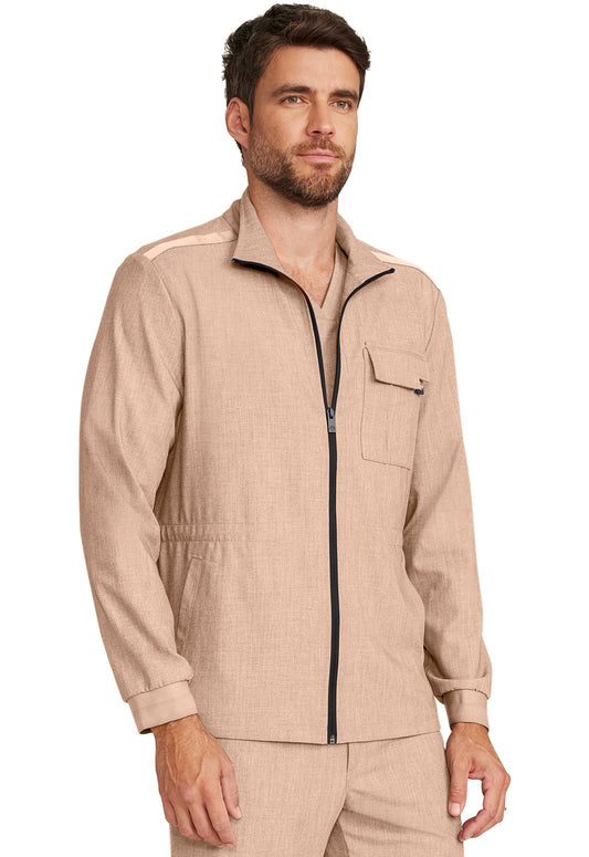 Healing Hands Model Image Men's Zip Front Utility Jacket In Color Desert Taupe Image 4