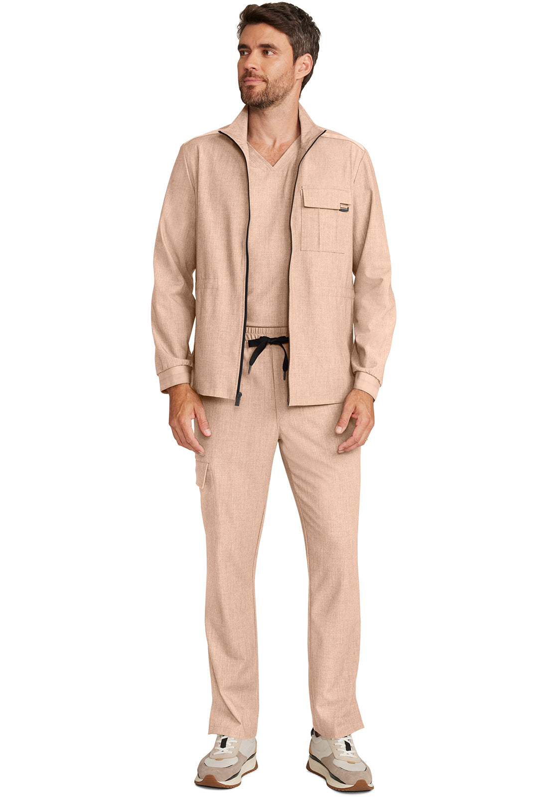 Healing Hands Model Image Men's Zip Front Utility Jacket In Color Desert Taupe Image 1