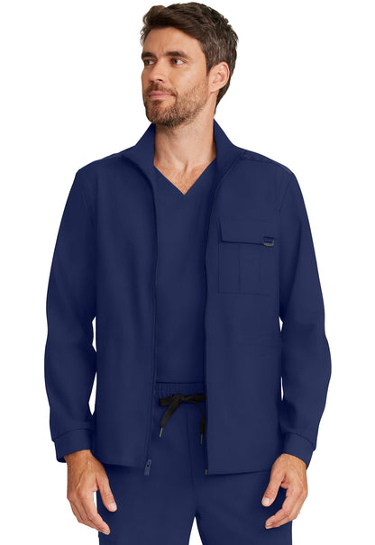 Healing Hands Model Image Men's Zip Front Utility Jacket In Color Navy Image 1