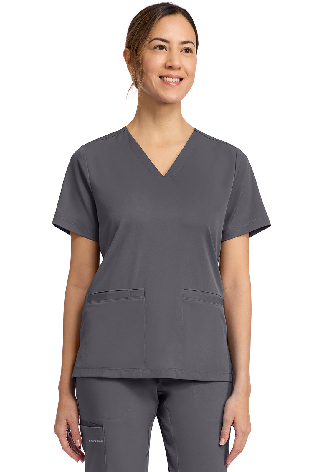 HH Works HH653 Women's 3-Pocket V-Neck Scrub Top Pewter