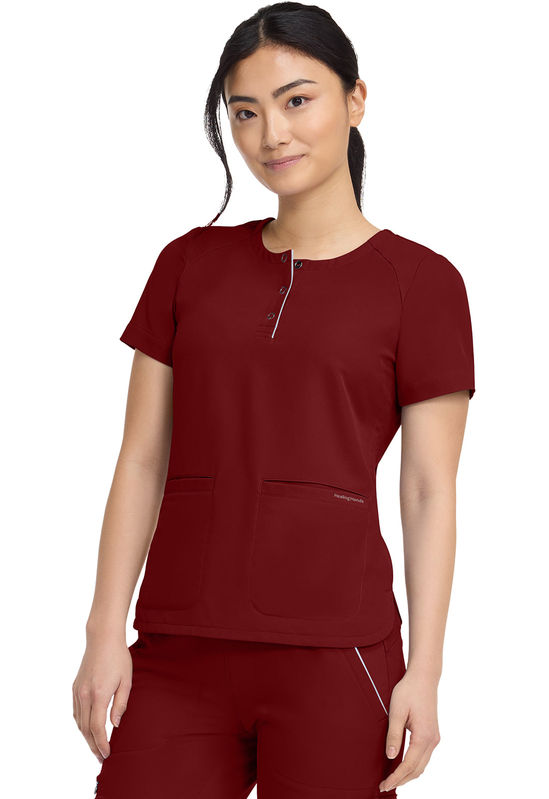 HH360 HH702 Women's Crew Neck Scrub Top Garnet Red