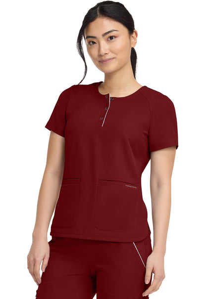 HH360 HH702 Women's Crew Neck Scrub Top Garnet Red