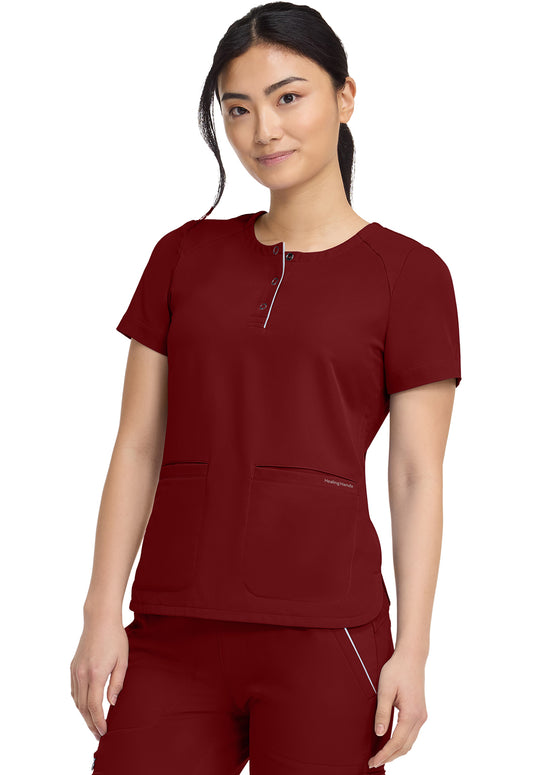 HH360 HH702 Women's Crew Neck Scrub Top Garnet Red