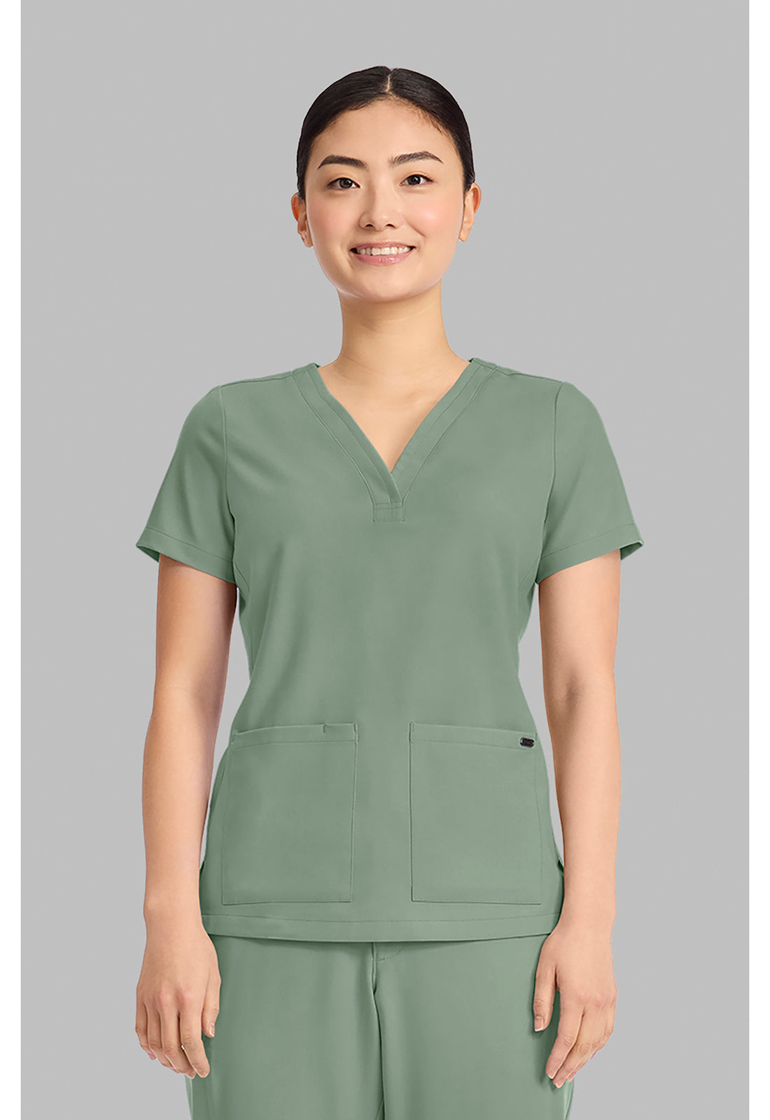Quest HH751 Women's 3-Pocket Y-Neck Scrub Top Acadia Green