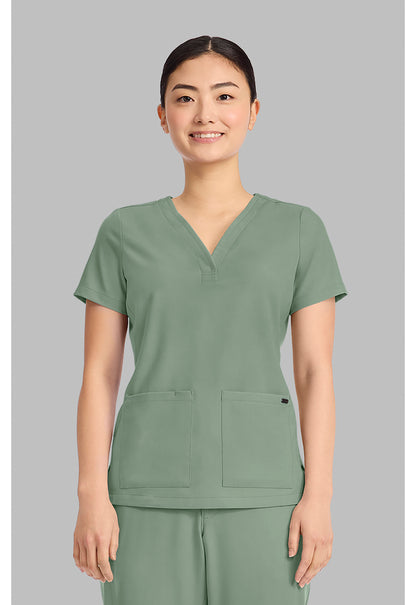 Quest HH751 Women's 3-Pocket Y-Neck Scrub Top Acadia Green