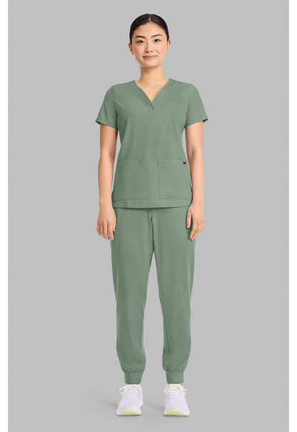 Quest HH751 Women's 3-Pocket Y-Neck Scrub Top Acadia Green