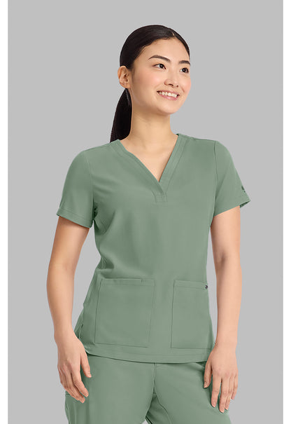 Quest HH751 Women's 3-Pocket Y-Neck Scrub Top Acadia Green