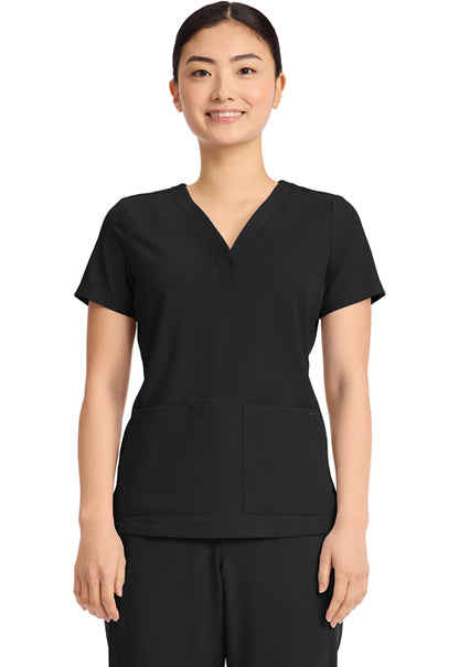 Quest HH751 Women's 3-Pocket Y-Neck Scrub Top Black