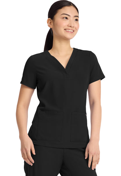 Quest HH751 Women's 3-Pocket Y-Neck Scrub Top Black
