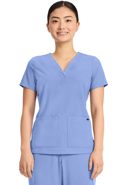 Quest HH751 Women's 3-Pocket Y-Neck Scrub Top Ceil