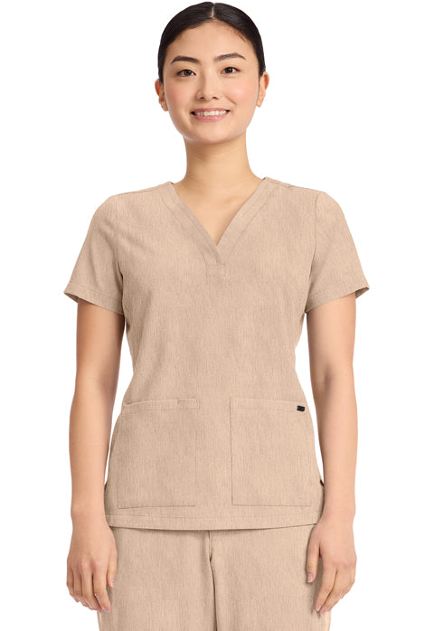Quest HH751 Women's 3-Pocket Y-Neck Scrub Top Desert Taupe