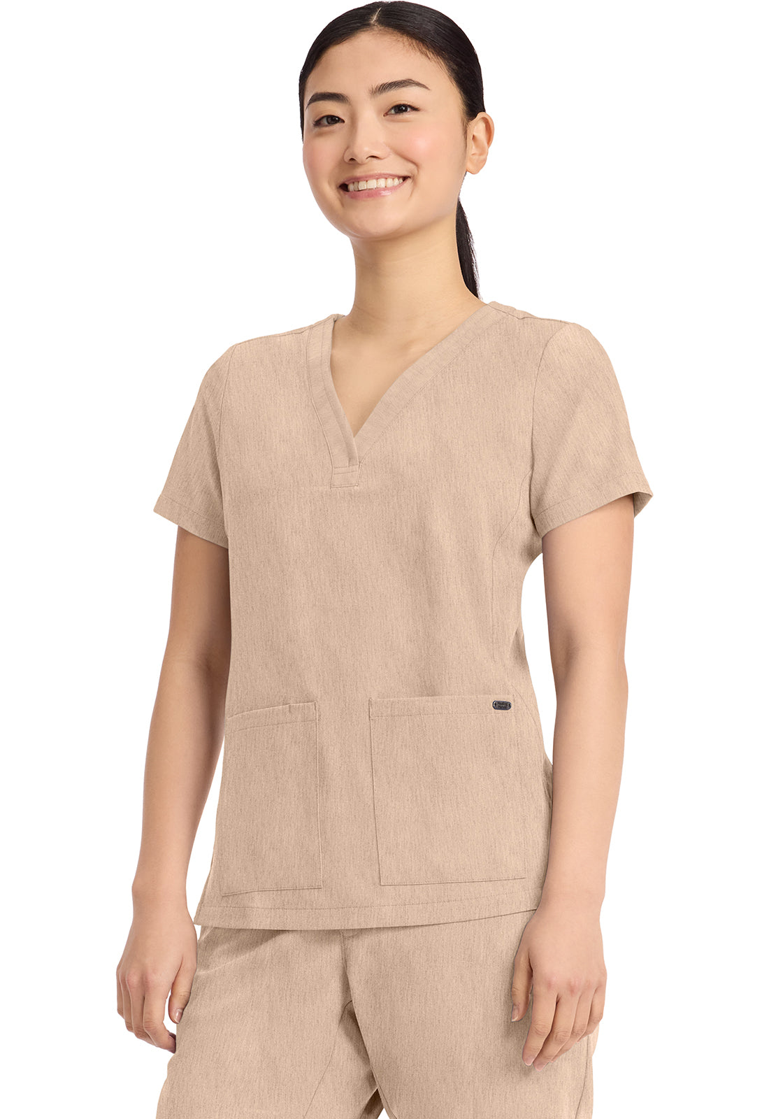 Quest HH751 Women's 3-Pocket Y-Neck Scrub Top Desert Taupe
