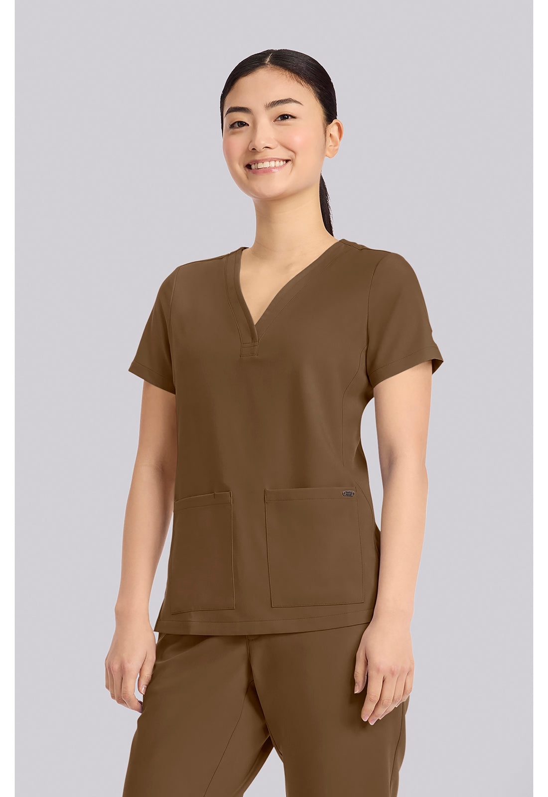 Quest HH751 Women's 3-Pocket Y-Neck Scrub Top French Brown
