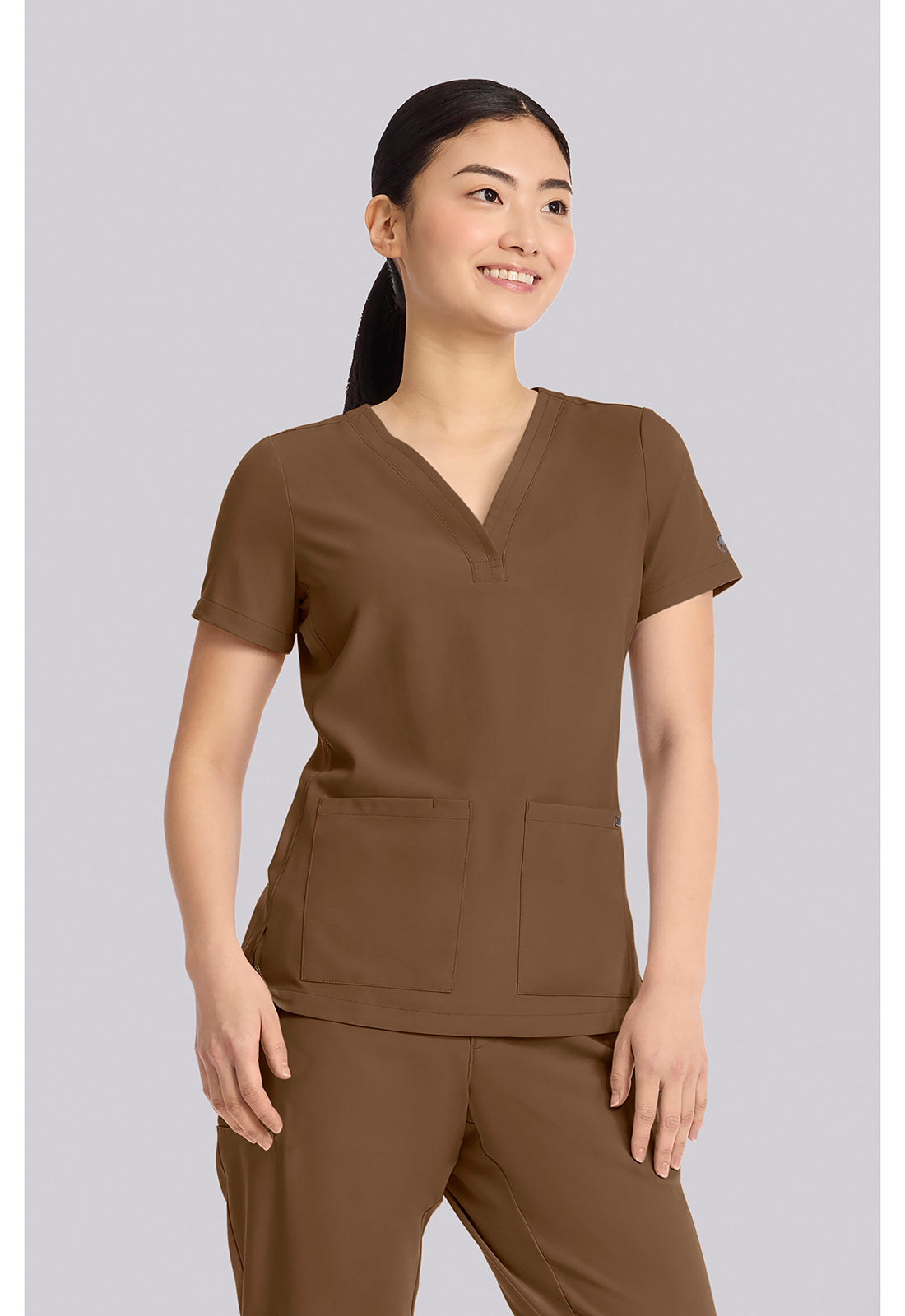Quest HH751 Women's 3-Pocket Y-Neck Scrub Top French Brown