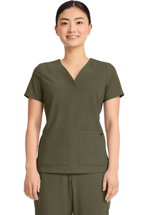 Quest HH751 Women's 3-Pocket Y-Neck Scrub Top Olive