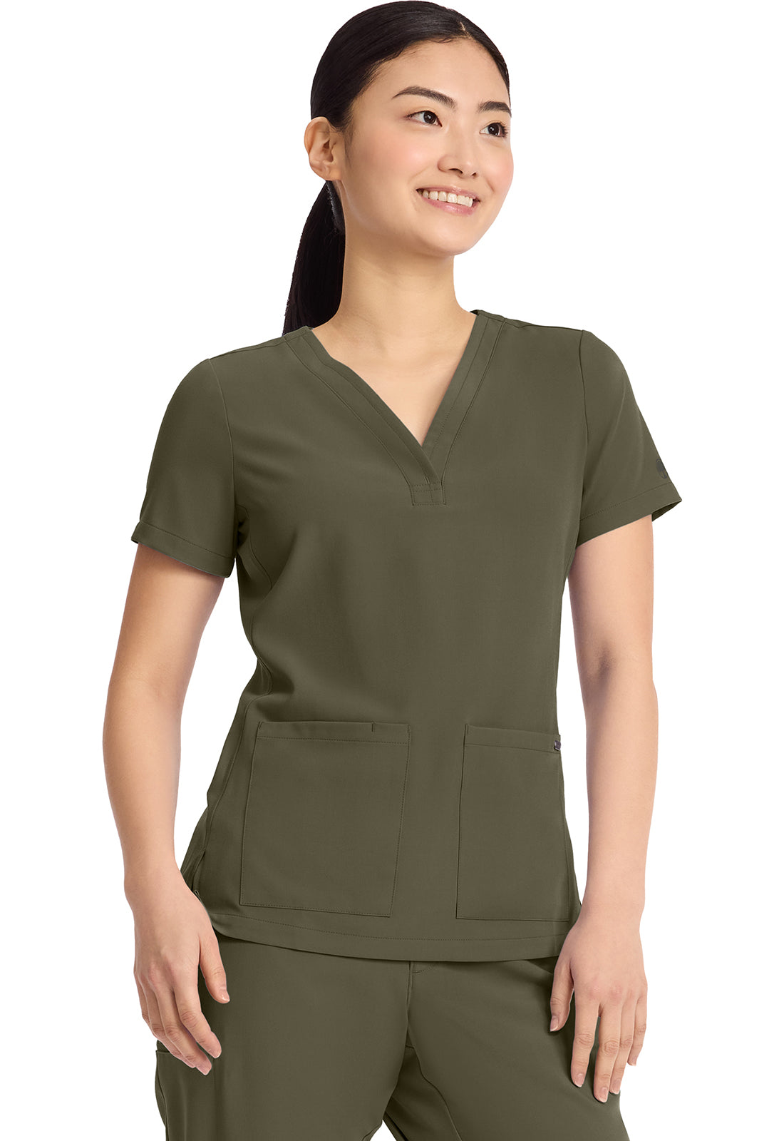Quest HH751 Women's 3-Pocket Y-Neck Scrub Top Olive