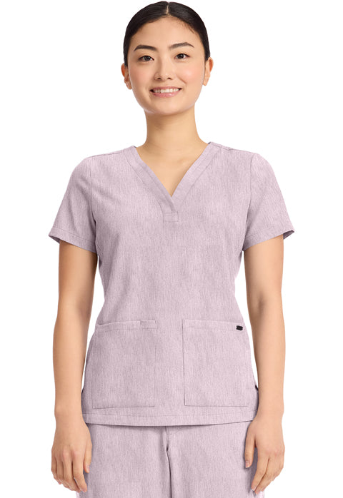 Quest HH751 Women's 3-Pocket Y-Neck Scrub Top Pink Pearl