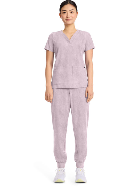 Quest HH751 Women's 3-Pocket Y-Neck Scrub Top Pink Pearl
