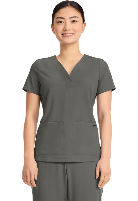Quest HH751 Women's 3-Pocket Y-Neck Scrub Top Pewter