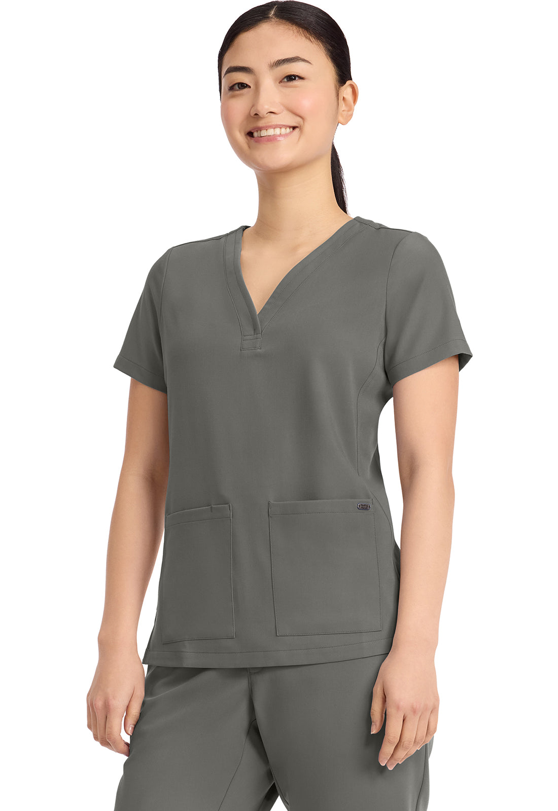 Quest HH751 Women's 3-Pocket Y-Neck Scrub Top Pewter