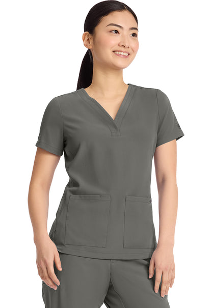 Quest HH751 Women's 3-Pocket Y-Neck Scrub Top Pewter