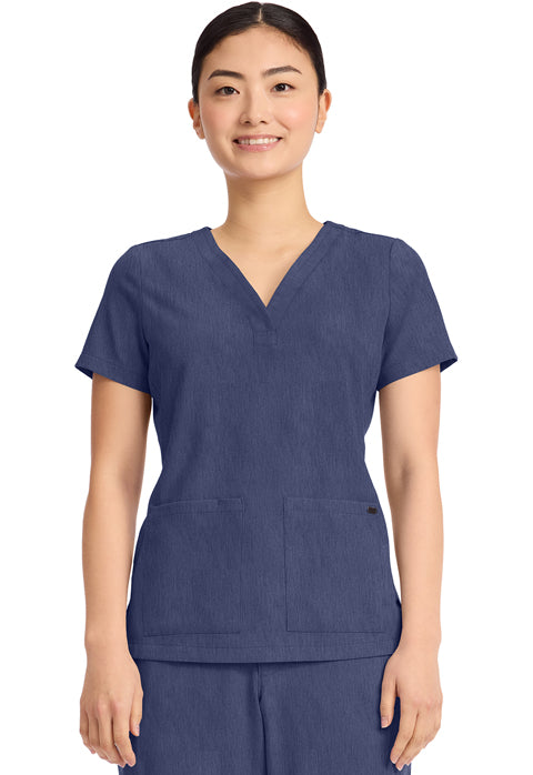 Quest HH751 Women's 3-Pocket Y-Neck Scrub Top Twilight Blue