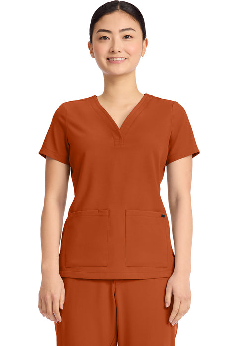 Quest HH751 Women's 3-Pocket Y-Neck Scrub Top Warm Sunrise