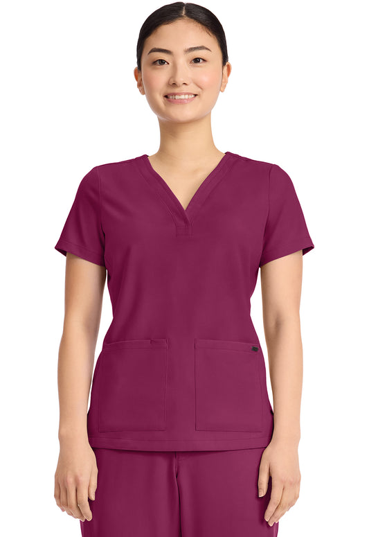 Quest HH751 Women's 3-Pocket Y-Neck Scrub Top Wine