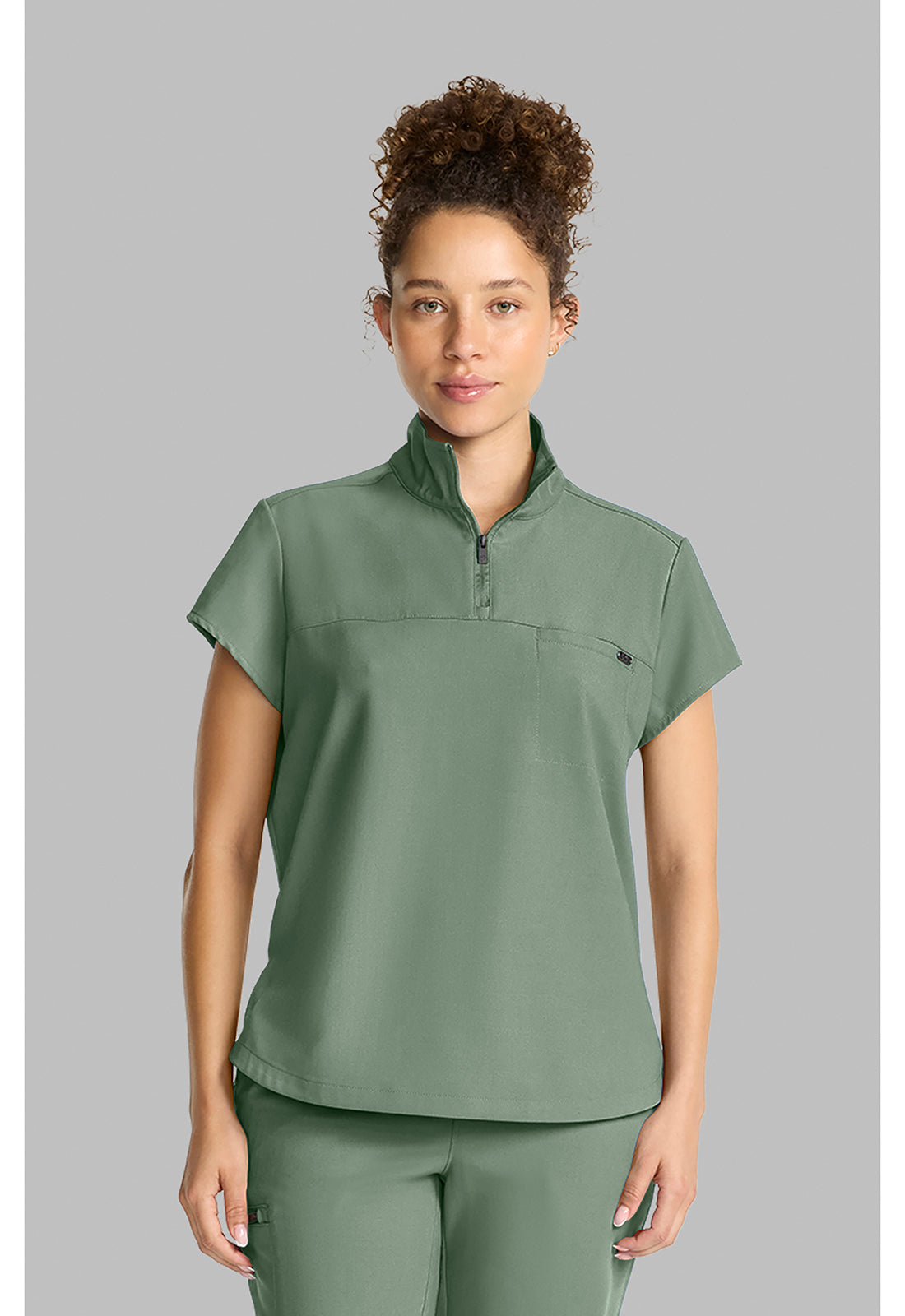 Quest HH752 Women's Partial Zip Stand Collar Scrub Top Acadia Green
