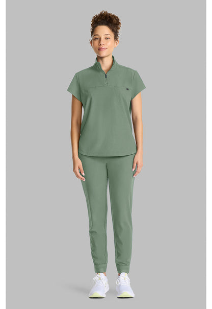 Quest HH752 Women's Partial Zip Stand Collar Scrub Top Acadia Green
