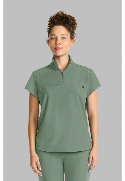 Quest HH752 Women's Partial Zip Stand Collar Scrub Top Acadia Green