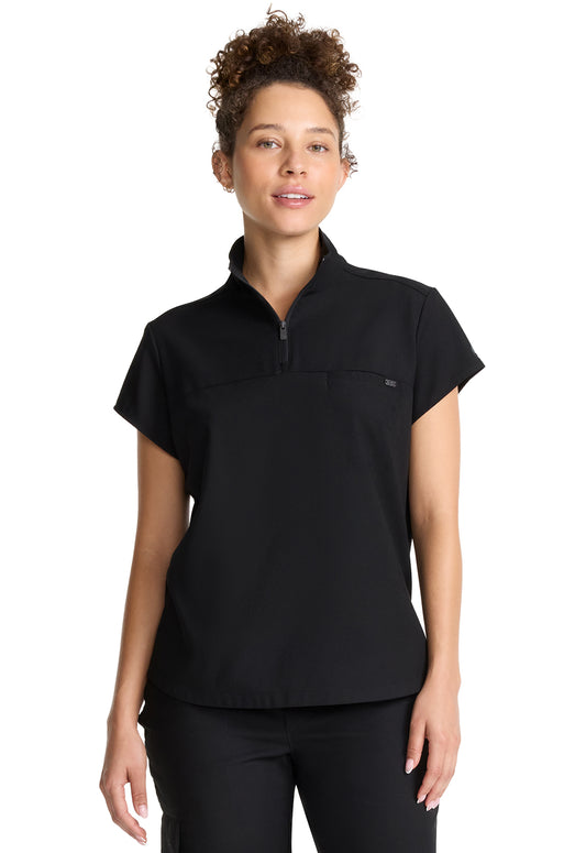 Healing Hands Model Image Women's Partial Zip Stand Collar Top In Color Black Image 1