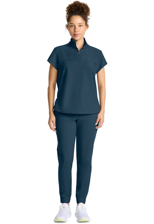 Quest HH752 Women's Partial Zip Stand Collar Scrub Top Caribbean