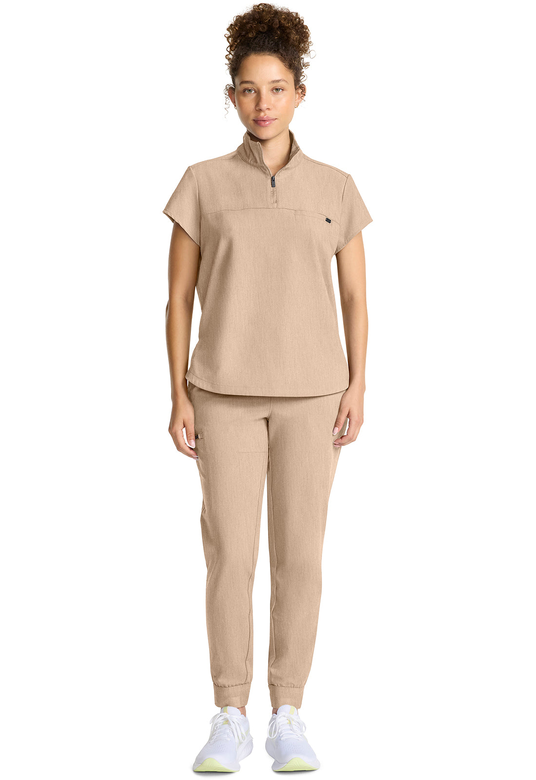 Quest HH752 Women's Partial Zip Stand Collar Scrub Top Desert Taupe