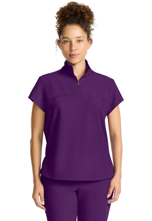 Quest HH752 Women's Partial Zip Stand Collar Scrub Top Eggplant