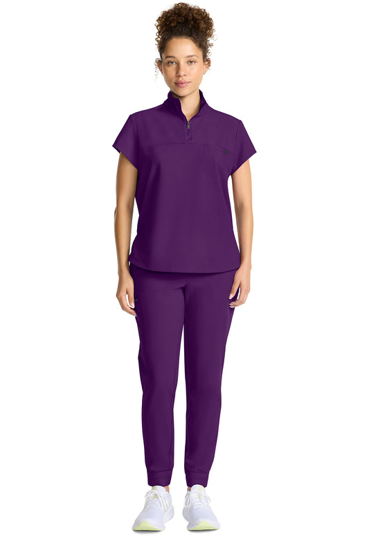 Quest HH752 Women's Partial Zip Stand Collar Scrub Top Eggplant