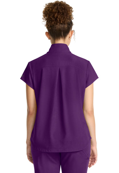 Quest HH752 Women's Partial Zip Stand Collar Scrub Top Eggplant