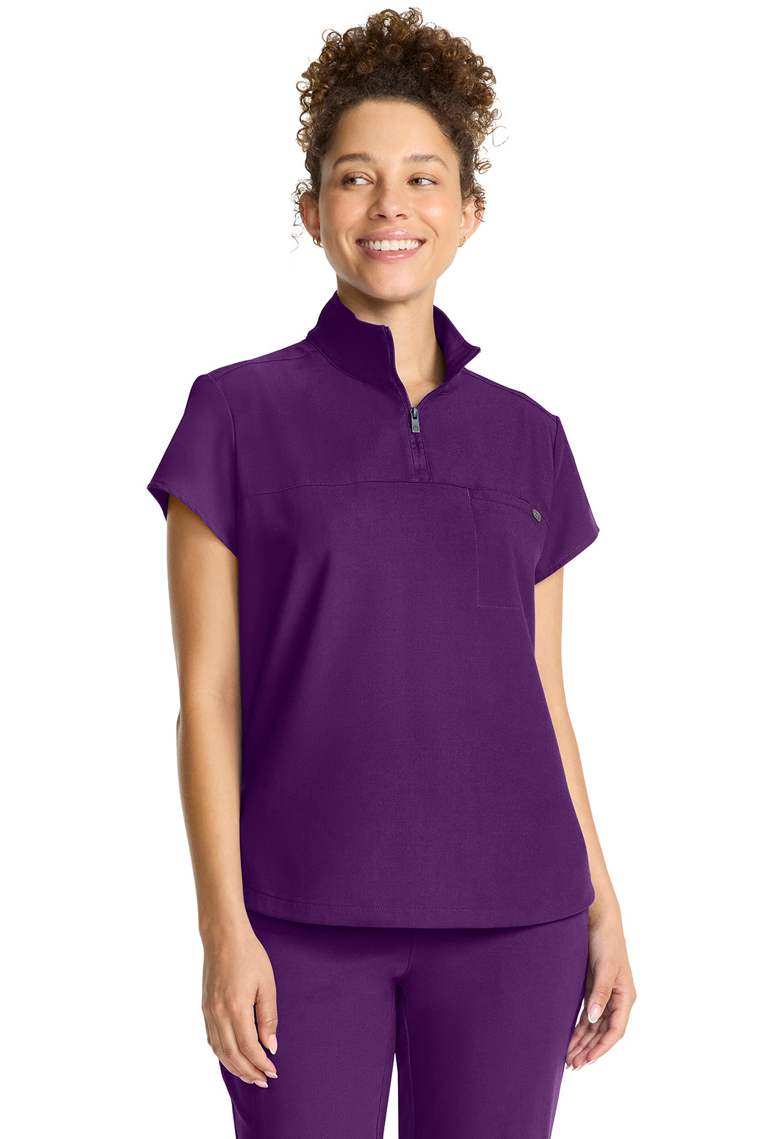 Quest HH752 Women's Partial Zip Stand Collar Scrub Top Eggplant