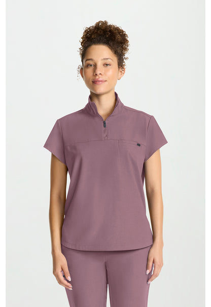 Quest HH752 Women's Partial Zip Stand Collar Scrub Top Elderberry