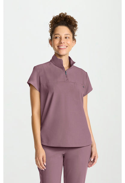 Quest HH752 Women's Partial Zip Stand Collar Scrub Top Elderberry