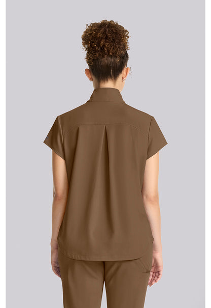 Quest HH752 Women's Partial Zip Stand Collar Scrub Top French Brown