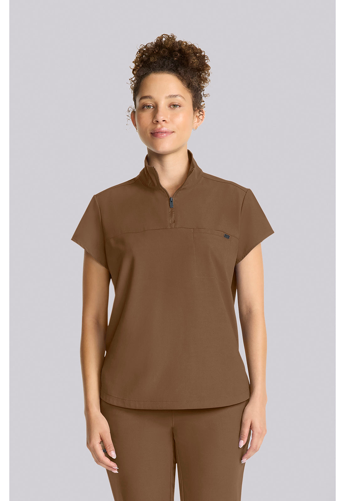 Quest HH752 Women's Partial Zip Stand Collar Scrub Top French Brown