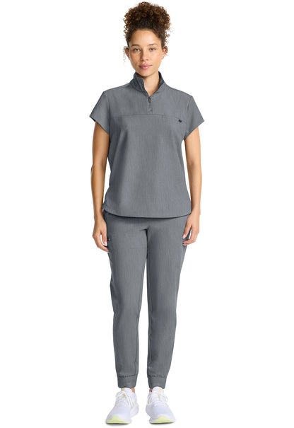 Quest HH752 Women's Partial Zip Stand Collar Scrub Top Heather Ash