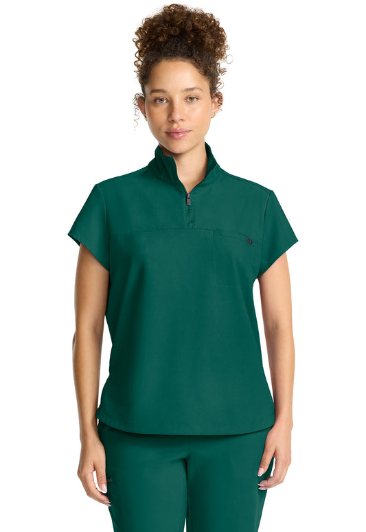 Quest HH752 Women's Partial Zip Stand Collar Scrub Top Hunter