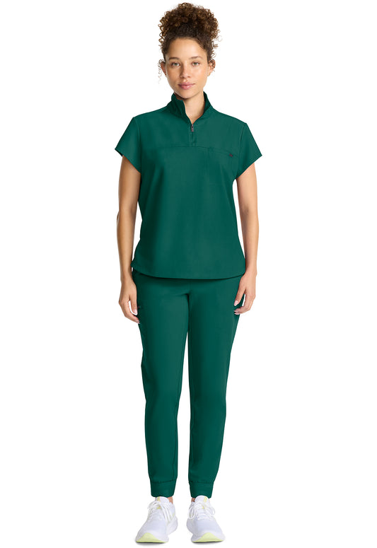 Quest HH752 Women's Partial Zip Stand Collar Scrub Top Hunter