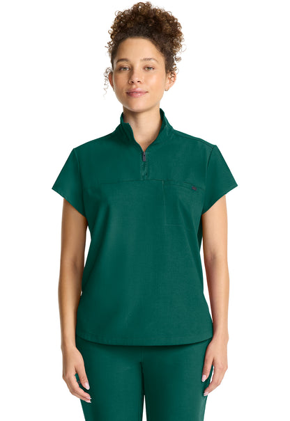Quest HH752 Women's Partial Zip Stand Collar Scrub Top Hunter
